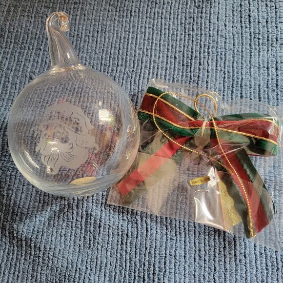 VTG Christmas Princess House 1997 Hand Blown Glass Ornament 5” Etched Santa #366 - Picture 1 of 11